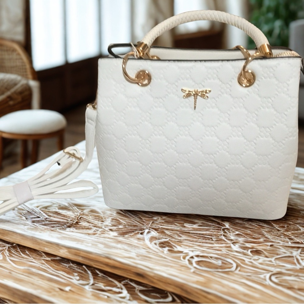 White and Gold Satchel with Elegant Design